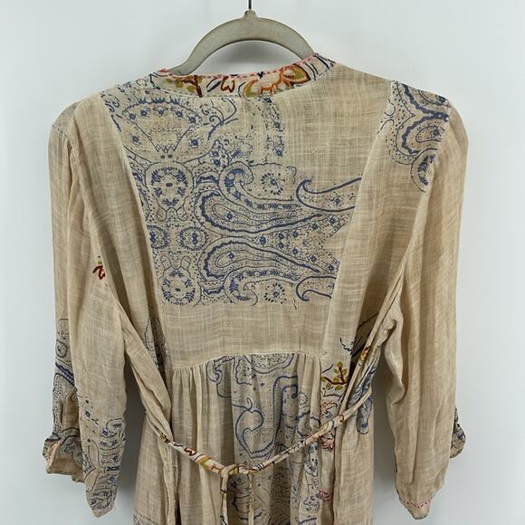 ANTHRO Dolma paisley boho print 1/4 button up long sleeve baby doll dress sz S/M - Picture 6 of 7